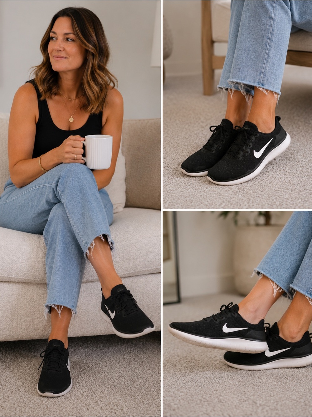 Nike Free RN 2018 running shoes in black and white.